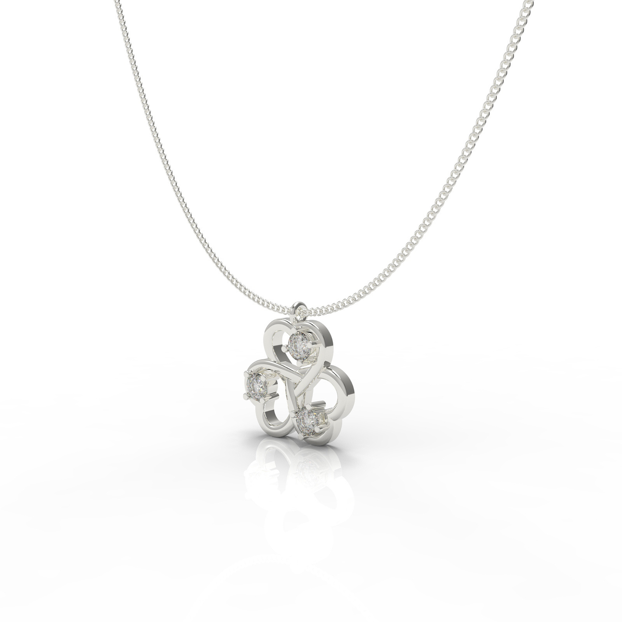 Trio Heart Pendant With Chain, Hallmarked 925 Sterling Silver